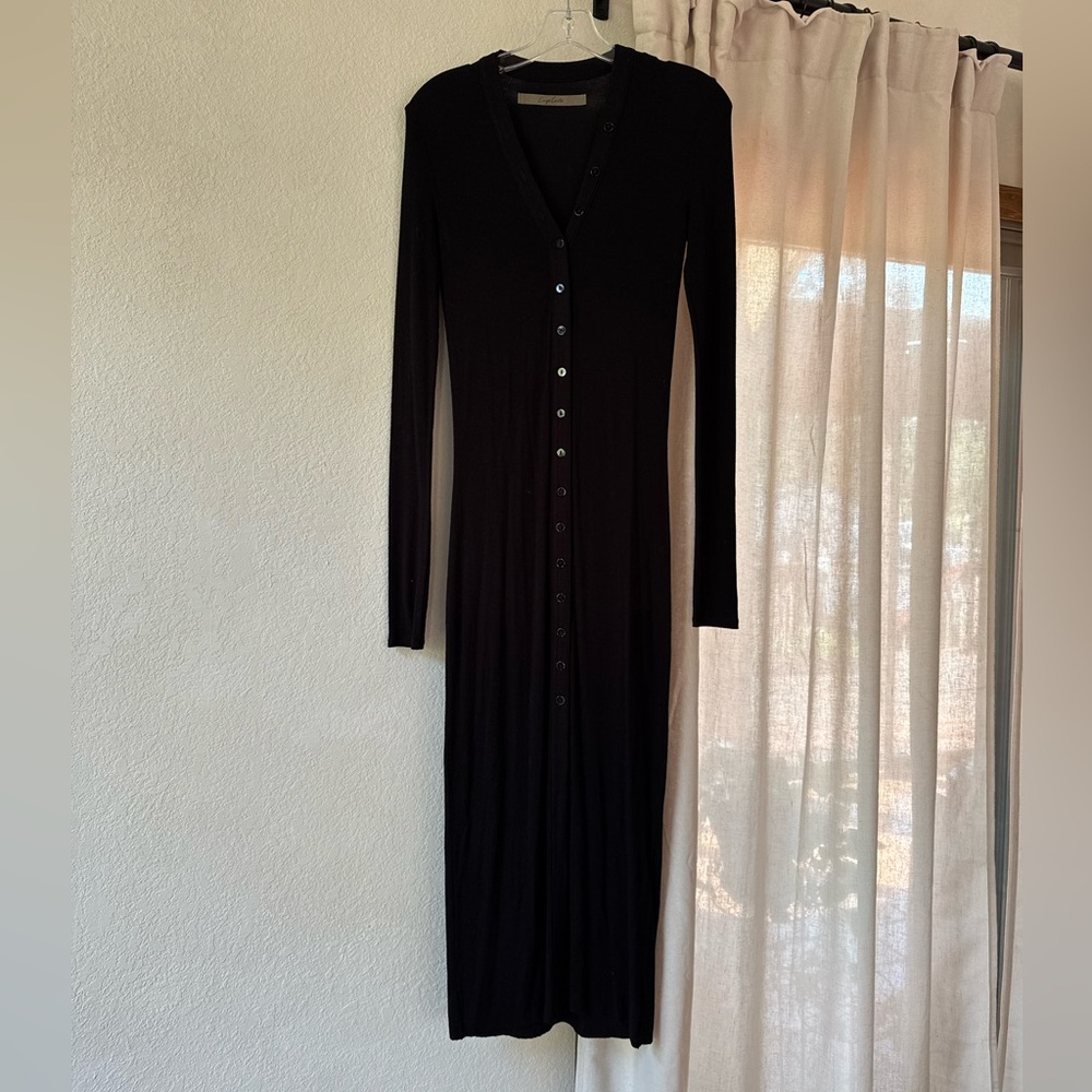black maxi enza costa button long sleeve dress